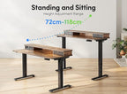 FEZIBO 55''x 24'' Height Adjustable Electric Standing Desk with Double Drawer, Home Office Computer Desk with 4 Height-Adjustable Feets & 2 Hooks, Rustic Brown