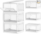 Kmiectse Clear Storage Bin with Lid 3 Pack 【Stackable & Sturdy】 Plastic Multifunctional Folding Storage Bins for Bedroom, Living Room, Study,Room, 23 QT Folding Box with Magnetic Door