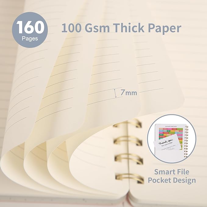 Spiral Notebook-5.75" x 8.125" College Ruled Journal with Inner Pockets and 160 Pages,PU Leather Cover Business Journal, Twin-Wire Binding Notebook Perfect for Office & Home School Supplies 3 pack Reefblue