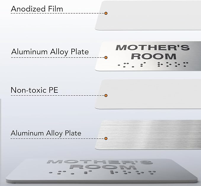 Break Room Signs with Raised Text & Grade 2 Braille, Brushed Aluminum/Silver Finish Easy Install with Double-Sided Tape, ADA Compliant Break Room Door Sign for Businesses & Offices