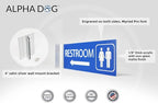 ALPHA DOG SIGNS Corridor Projecting Hallway Bathroom Sign, Left Arrow, 4"x12" Double Sided, Indoor/Outdoor, Easy Install, Durable Business Wayfinding Plaque, USA-Made (Blue)