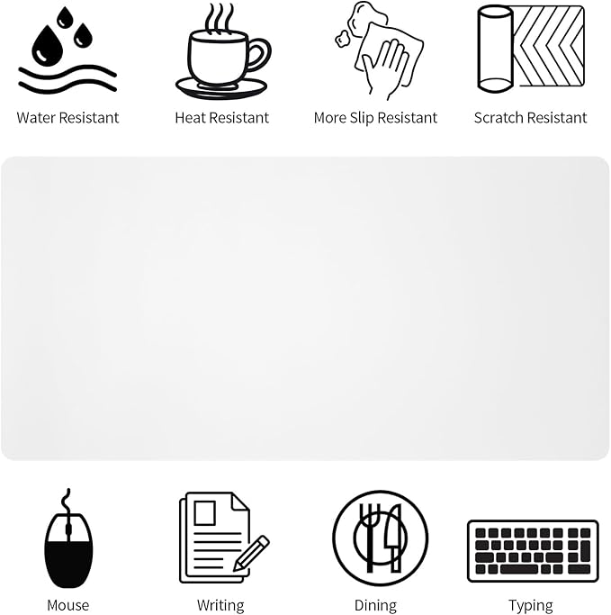 Bloss White Desk Mat, Mouse Pad, Waterproof Leather Desk Pad, Desk Matt for Desktop, Non-Slip Ccomputer Desk Protecor Mat for Office/Home/Decor(27.6 x 13.8 Inches)