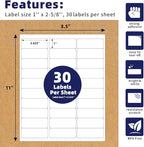POLYSELLS 1" x2-5/8 Self Adhesive Address Labels, 30UP Blank Shipping Labels, FUSKU, FBA Mailing Labels for Inkjet and Laser Printer, 15000 Sticker Labels (500 Sheets), 30 Labels per Sheet