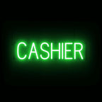 SpellBrite CASHIER Sign | Directional Sign with Neon Look, Green LED Light Source | 25.4" x 6.3"