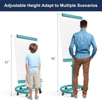 TSJ OFFICE Rolling Whiteboard Standing - 40 x 26 Inches Magnetic Mobile White Board with Stand, Height Adjustable Dry Erase Board on Wheels with Paper Clamp on Top, Blue