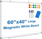 White Board Dry Erase Whiteboard for Wall 60" x 40" Aluminum Presentation Magnetic Whiteboards with Long Pen Tray, 12 Magnets, 3 Markers & 1 Eraser