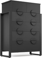 LGHM Fluted Dresser for Bedroom with 6 Drawers, Modern 6 Drawers Dressers with Semicylinder Fluted, Solid Chest of Drawers, 44.5" Tall Dresser with Stable Steel Frame, Metal Handles, Black