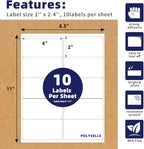 POLYSELLS Self Adhesive 2"x4" Address Shipping Labels, 10UP White Sticker FBA Labels, Inkjet/Laser Printer Compatible, 10 Labels/Sheet, 250 Sheets/2500 Labels