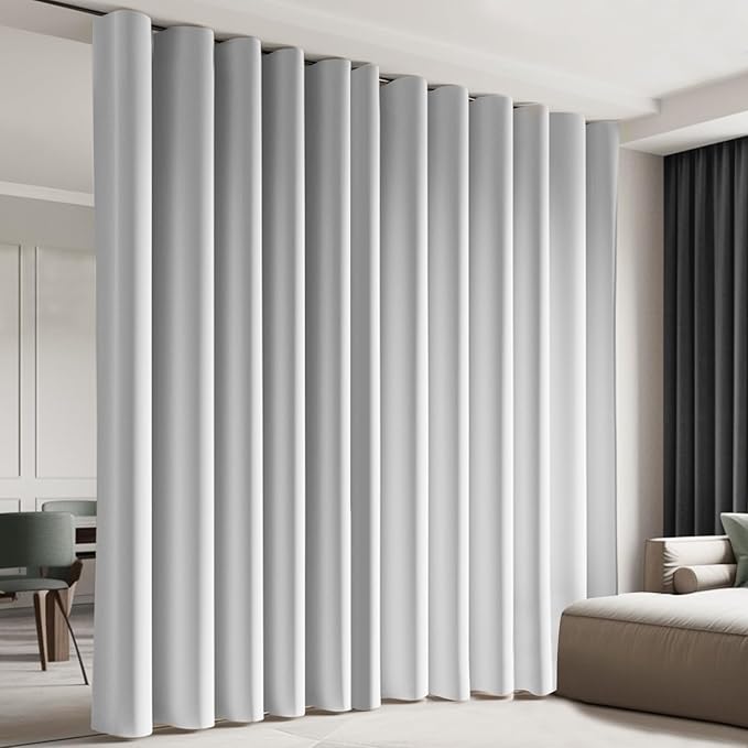 cbsroro Room Divider Blackout Curtain Track Curtains Wall Dividers Panels Screen for Living Rooms Bedroom Office Privacy Partition Separation, W100 × L96 Inch,1 Panel, White