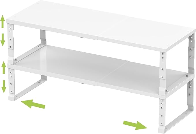 Jojocross Expandable Stackable Spice Rack Organizer for Kitchen Cabinet,Adjustable Counter Shelf, countertop, Pantry,Cupboard,Bathroom,Bedroom(2Packs/White/Large)