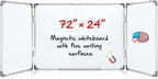 72" x 24" Foldable Whiteboard Dry Erase Board Large Tri Folding Whiteboard Magnetic Dry Erase Board, Wall Aluminium Frame and Flip Out Pen Tray for Office, Home