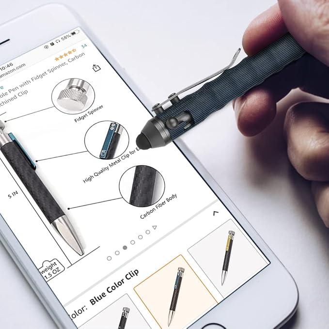 Cool Hand 4.5'' Bolt Action Pens, EDC Ballpoint Ink Refillable, Stylus for Touch Screen, Ergonomic Grip, Hold in Texture with Finger Grooves