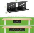 KEEGH 16" Under Desk Cable Management Tray, 2 Pack Desk Cord Organizer Upgrade Capacity, Drill Free Clamp/Screw Mount, Sturdy Metal Tray for Connect Cables, Home, Office, Black