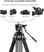 PULUZ 67"/170cm Video Tripod, Heavy Duty Aluminum Alloy Camera Tripod Stand with 360° Fluid Drag Head, QR Plate Compatible with Canon Nikon Sony and Other DSLR Camera Camcorder, Load Up to 22lb/10kg