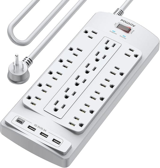 18 Outlets Surge Protector Power Strip - 10 Feet Flat Plug Heavy Duty Extension Cord with 18 Widely Outlets and 4 USB Ports, 2100 Joules, Grey, ETL Listed