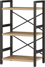 Homeiju Bookshelf, 3 Tier Industrial Bookcase, Metal Small Bookcase, Rustic Etagere Book Shelf Storage Organizer for Living Room, Bedroom, and Home Office(Light Coffee) Patent Pending D29873033