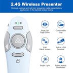 QUI Presentation Clicker Wireless Presenter Remote Clicker for PowerPoint Presentation Remote, PowerPoint Slide Advancer for Mac/Windows/Linux, Google Slide/PPT/Keynote, USB A&C, Blue