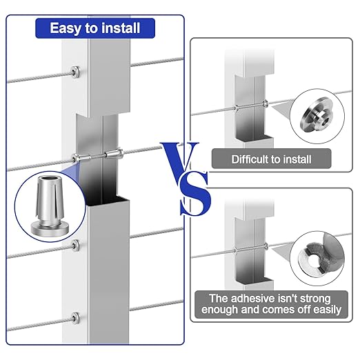 BLIKA Upgraded 100 Pack Stainless Steel Protector Sleeves for 1/8" 5/32" or 3/16" Deck Cable Railing, for Metal Posts, T316 Marine Grade, Cable Railing Protector Sleeves