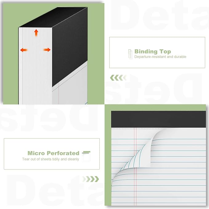 6 Pack Legal Pads 8.5 x 11 College Ruled Notepads, White Note Pads 8.5'' x 11'' Writing Pads Narrow Ruled Lined Paper Pads, 30 Sheets Per Note Pad, Legal Notepads for Work Study Daily Note Taking List