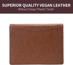 Geslun Personalized Vegan Leather 3 Ring Binder, Custom 8.5 x 11 Letter Size Folio with Pen Holder, Soft Notebook Portfolio Cover, Notepad Padfolio Organizer for Meeting, Brown