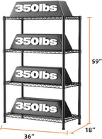 SINGAYE 4 Shelves Wire Storage Shelf 1400LBS Heavy Duty Storage Shelving Unit Metal Organizer Wire Rack Shelving 18" Dx36 Wx59 H Black