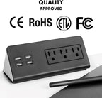 Kable Kontrol Desk Clamp Power Strip with 4 USB-A Ports, Nightstand Charging Station, 3 AC Outlets, Fast Charger, Easy Installation for Home, Offices, Hotels – 4.9 Ft, Black, 200 Pcs
