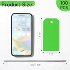 100 Green Tags with Wires - Waterproof, Writable, Neon - 4 3/4" x 2 3/8" Heavy Duty Shipping Tags for Luggage, Parts, Machines