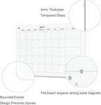 TOWON 36 x 24 Inches Tempered Glass Calendar Dry Erase Board for Wall, 3' x 2' Magnetic Whiteboard Calendar Planner for Office, Home, School Supplies, White