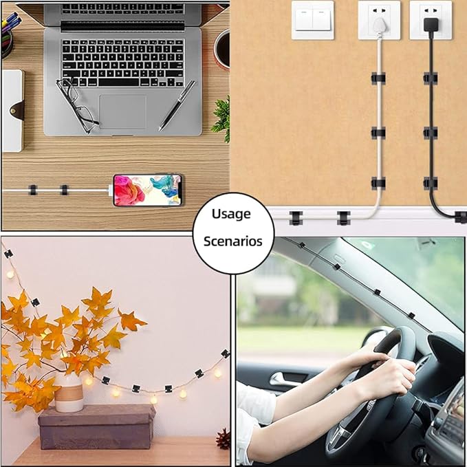 ITUGOU 100 PCS White Adhesive Cable Clips Cord Organizer (Small, Medium,Large),Wire Holder for Cable Management, Outdoor Light Clips Light Hooks for LED String,Car Dash Cam, Extension Cord (White)