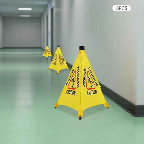 20 inch Wet Floor Sign 8 Pcs, Pop up Foldable Wet Safety Signs with Storage Tube Commercial Caution Safety Cone Pop up Caution Sign, for Stores Grocery Restaurant Restroom Office Hotel (8)