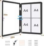 Mifuro 26"x20" Enclosed Bulletin Board, Lockable Weather-Resistant Aluminum Cork Noticeboard for School & Office, Black Frame w/Grey Flet