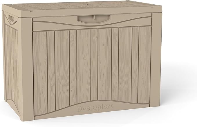 Yardgrace 50 Gallon Lockable Resin Deck Box, Waterproof & UV-Resistant Outdoor Storage Box for Outdoor Cushion Storage, Garden Tools & Pool Accessories Storage, Gray