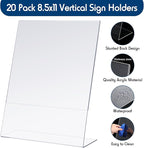 Jetec 30 Packs 8.5 x 11 Acrylic Sign Holder Clear Plastic Frames Acrylic Display Stands Vertical Slanted Back for Displaying Signs and Menus