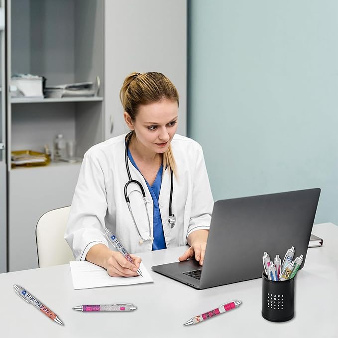 Idealmuzik 8 Nurse Ballpoint Pens,Gift for Nurse Week, Lovely Cartoon Cute Retractable Nursing Funny Ink for Medical Assistants Students Workers Office Appreciation Gifts