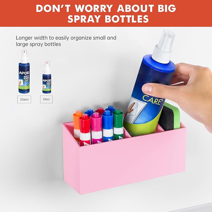 Banafich Magnetic Dry Erase Marker Holder, Acrylic Magnet Pen Holder for Whiteboard, Refrigerator, Magnetic Fridge Organizer for Office, Classroom, Whiteboard Maker Holder, Locker Organizer-Pink