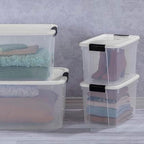 Sterilite 18-Pack Ultra Latching Box, Storage Bins with Lids, Clear Plastic, 30 Quart - Heavy-Duty Organizing Containers for Closet, Bathroom, and Office
