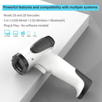 2D Handheld Wireless Barcode Scanner with Stand 3-in-1 Bluetooth bar Code Scanners - Cordless, Rechargeable 1D and 2D Barcode Scanner for Inventory - Wireless, Handheld, USB Bar Code/QR Code Scanner