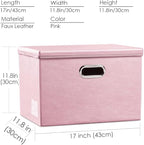 PRANDOM Large Collapsible Storage Box with Lid [1-Pack] Leather Fabric Foldable Storage Bin Organizer Container Basket Cube with Cover for Home Bedroom Closet Office Nursery Pink (17.7x11.8x11.8)