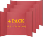AKONEGE 4PCS Medium Trifold Poster Board 26" x 16" Red Tri Fold Presentation Boards, Corrugated Cardboard Picture/Project Display Boards for Event, Exhibition, Business, School Project, Science Fair