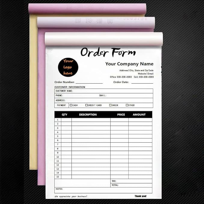 Personalized Invoice Book Custom 2 Part/3 Part Receipt Book Quote Estimate Order Forms Carbonless Form with Your Company Name Logo Address,2-10 Books (Style 9)