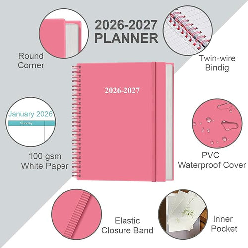 2026-2027 Planner - 18 Months Weekly & Monthly Planner from January 2026 - June 2027, Academic Planners 2026-2027 with Elastic Closure, Inner Pocket, 8.5" x 11", Pink