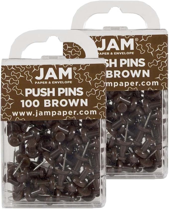 JAM PAPER Colorful Push Pins - Chocolate Brown Pushpins - 2 Packs of 100