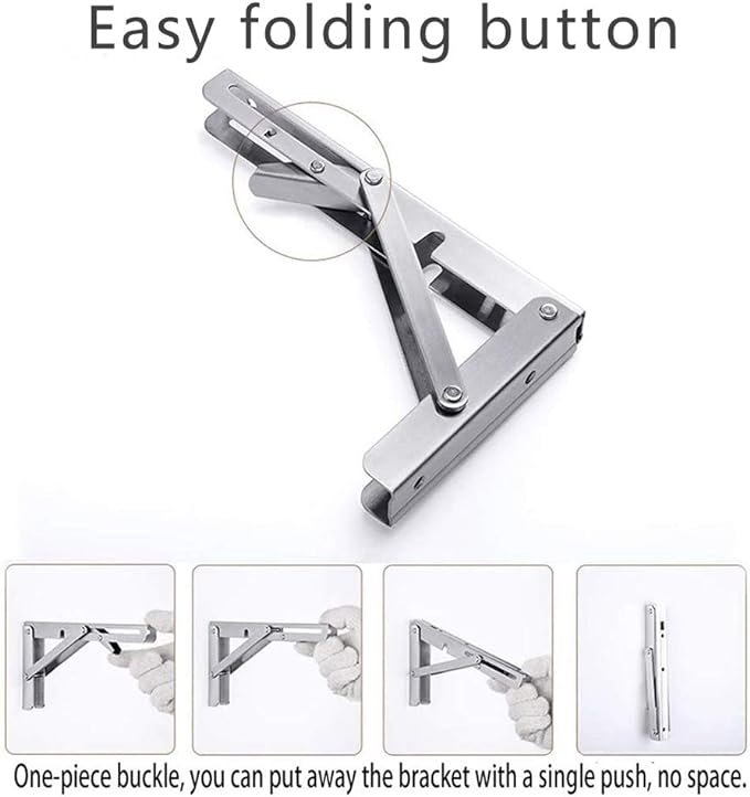 Folding Shelf Brackets, Max Load 300 lb, Heavy Duty Stainless Steel Collapsible Wall Mounted Shelf Brackets for Table, Space Saving DIY Bracket, Pack of 2 (10 Inch)