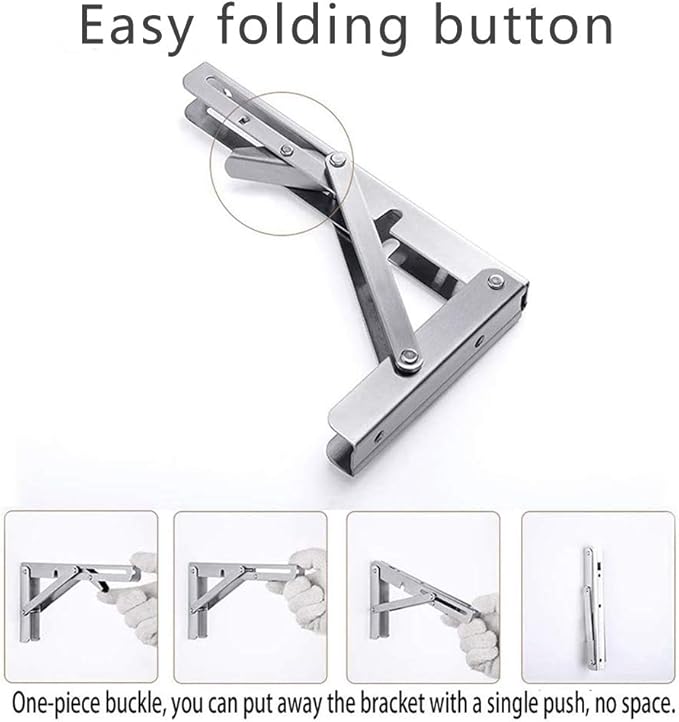 Folding Shelf Brackets, Max Load 300 lb, Heavy Duty Stainless Steel Collapsible Wall Mounted Shelf Brackets for Table, Space Saving DIY Bracket, Pack of 2 (2, 22 Inch)