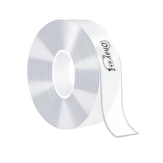Ohayooz® Extra Strong Double Sided Tape Heavy Duty Removable 10FT, Clear Sticky Nano Adhesive Wall Tape for Hanging Picture, Poster, Carpet, Photo Deco