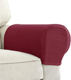 Chaexii Premium Polyester Sofa Arm Cover, Scratch Resistant Protector Covers, Washable, Elastic Armrest Covers for Square/Curved/Sloping Couch Armrests, 2Pcs (Wine red)