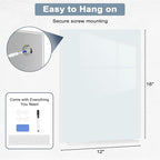 Magnetic Glass Whiteboard for Wall, 16" x 12" Glass Dry Erase Board, Large Frameless White Board for Home and Office - Normal White