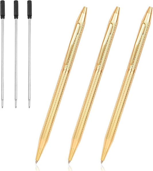 Cambond Ballpoint Pens Gold Pen - Nice Pens for Wedding Guest Book for Gift Smooth Writing Pen with Black Ink 1.0mm Medium Point, 3 Pens with 3 Refills (Gold)