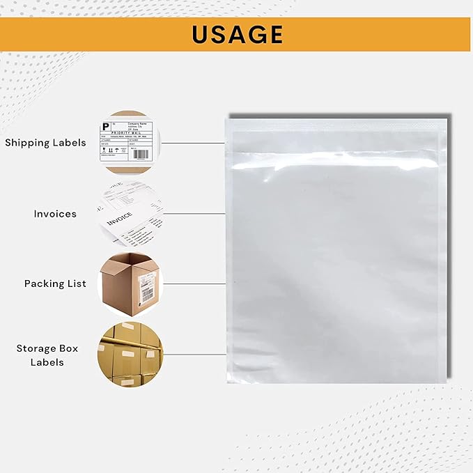 100 Pack 6"x9" Shipping Label Sleeves – Clear Self-Adhesive Packing Slip Pouches, Waterproof Packing List Envelopes – Ideal for Shipping Documents, Mailing Labels, Invoices & Packing Slips