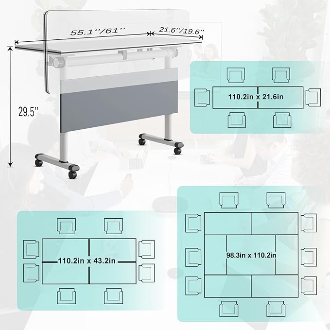 Conference Table,55.1''Folding Conference Room Table for 4-12 People,Mobile Flip Top MeetingTraining Table with Different Coulor and Styles for Offices, Classrooms,Meeting Room (4, 61''B)